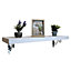 Solid Wood Handmade Rustical Shelf White 175mm 7 inch with Silver Metal Bracket WOZ Length of 70cm