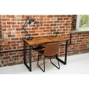 Solid Wood Industrial Office Desk - W100cm x D60cm x H75cm - Dark Oak - Rustic