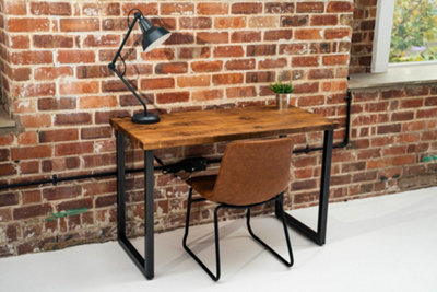 Solid Wood Industrial Office Desk - W140 x D60 x H75cm - Dark Oak - Rustic