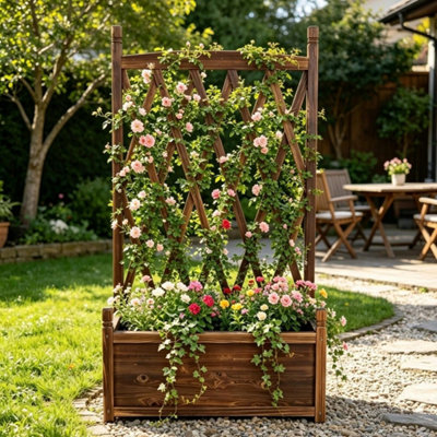 Solid Wood Planter Box Garden Trellis Climbing Lattice Fence Yard Porch ...