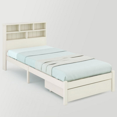 Solid Wood Single Bed Frame with Storage Headboard and Under Bed Drawer ...