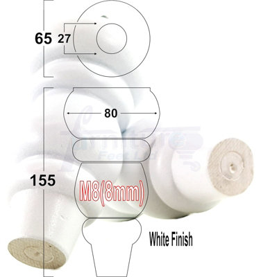 SOLID WOOD TURNED FURNITURE FEET 150mm HIGH White Finish REPLACEMENT LEGS SET OF 4  M8 PKC220