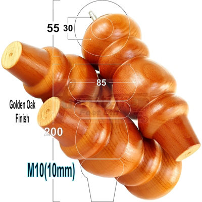 SOLID WOOD TURNED FURNITURE FEET 200mm HIGH Golden Oak REPLACEMENT LEGS