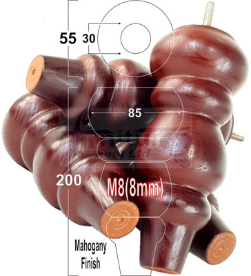 SOLID WOOD TURNED FURNITURE FEET 200mm HIGH Mahogany REPLACEMENT LEGS SET OF 4  M8 PKC220L