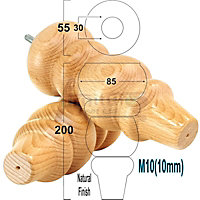 SOLID WOOD TURNED FURNITURE FEET 200mm HIGH Natural REPLACEMENT LEGS SET OF 4  M10 PKC220L