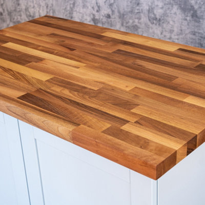 Solid Wood Walnut Worktop 1m x 620mm x 38mm - Premium Solid Wood Kitchen Countertop - Real Walnut Timber Stave Worktops