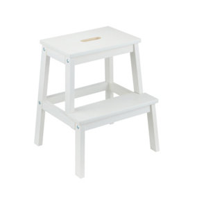 Solid Wood White 2-Step Stool Natural Wooden Step Ladder Decorative Scandi Utility For Home Office & Garden