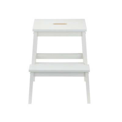 Solid Wood White 2-Step Stool Natural Wooden Step Ladder Decorative Scandi Utility For Home Office & Garden