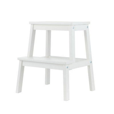 Solid Wood White 2-Step Stool Natural Wooden Step Ladder Decorative Scandi Utility For Home Office & Garden