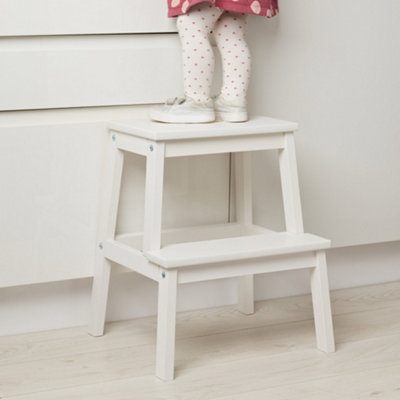 Solid Wood White 2-Step Stool Natural Wooden Step Ladder Decorative Scandi Utility For Home Office & Garden