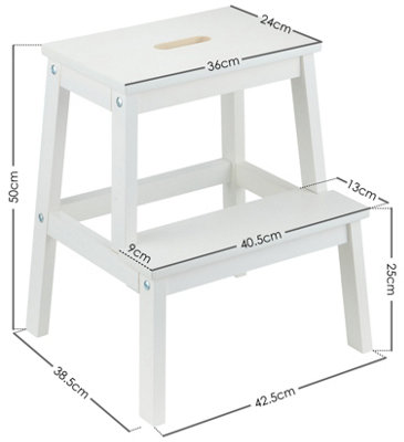 Solid Wood White 2-Step Stool Natural Wooden Step Ladder Decorative Scandi Utility For Home Office & Garden
