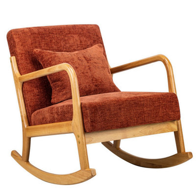 Solid Wood with Terracotta Fabric Rocking Chair Countryside Style ...