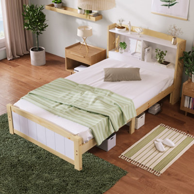 Solid Wooden Bed Frames, Single Storage Headboard Bed, 3FT Single (90 x ...