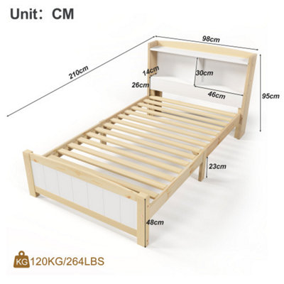 Solid Wooden Bed Frames, Single Storage Headboard Bed, 3FT Single (90 x ...