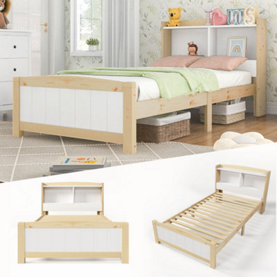 Solid Wooden Bed Frames, Single Storage Headboard Bed, 3FT Single (90 x ...