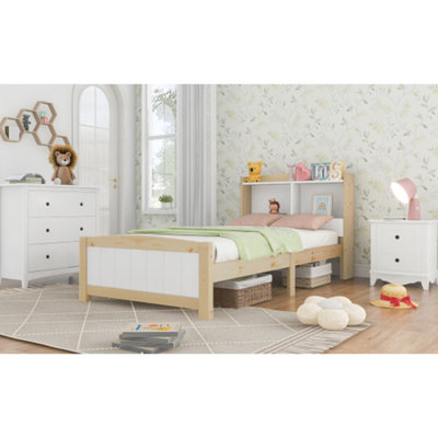 Solid Wooden Bed Frames, Single Storage Headboard Bed, 3FT Single (90 x ...