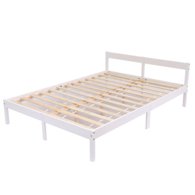 Solid Wooden Double Bed Frame - White