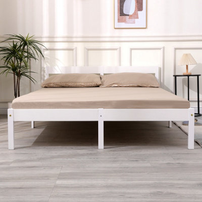 Solid Wooden Double Bed Frame - White