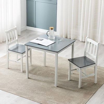 Solid Wooden Kitchen Dining Table and 2 Chairs Grey by MCC