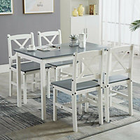 Solid Wooden Kitchen Dining Table and 4 Chairs Set Grey by MCC