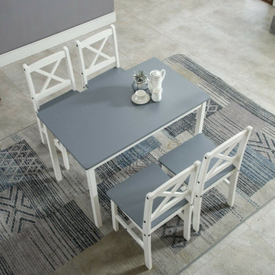 Solid Wooden Kitchen Dining Table and 4 Chairs Set Grey by MCC | DIY at B&Q