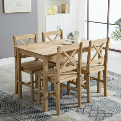 Solid Wooden Kitchen Dining Table and 4 Chairs Set Natural by MCC