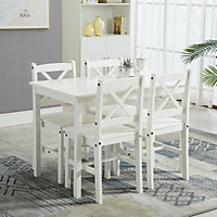 Solid Wooden Kitchen Dining Table and 4 Chairs Set White by MCC