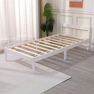 Solid Wooden Single Bed Frame - White