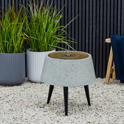 Solis Water Feature on Black Legs with Light Display in Terrazzo and Brass