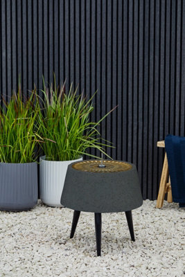 Solis Water Feature with Light Display on Black Legs in Charcoal & Aged Copper