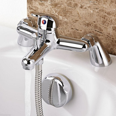 Solitaire Chrome Single Lever Bath Shower Mixer Tap - Deck Mounted