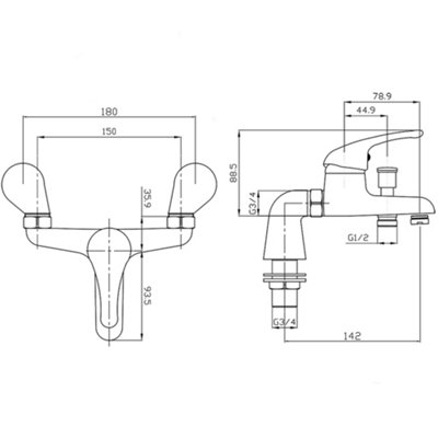 Solitaire Chrome Single Lever Bath Shower Mixer Tap - Deck Mounted - 3
