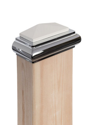 Solo Newel Post Cap White and Chrome for 90mm Half Newel Posts - 4