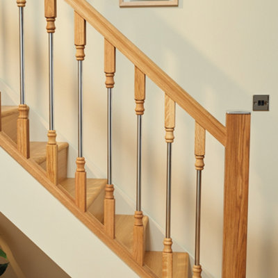 Solo Stair Spindle Oak and Chrome Box of 20 (H) 895mm x (W) 41mm x (T) 41mm - 3