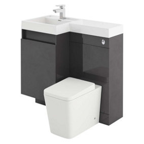 Solstice Gloss Dark Grey Left Hand Bathroom Vanity Basin & WC Unit Combination (W)900mm (H)890mm