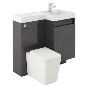 Solstice Gloss Dark Grey Right Hand Bathroom Vanity Basin & WC Unit Combination (W)900mm (H)890mm