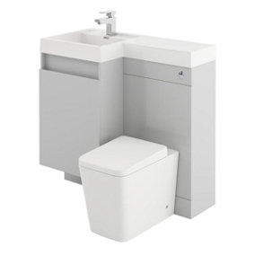 Solstice Gloss Light Grey Left Hand Bathroom Vanity Basin & WC Unit Combination (W)900mm (H)890mm