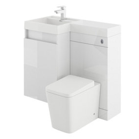 Solstice Gloss White Left Hand Bathroom Vanity Basin & WC Unit Combination (W)900mm (H)890mm