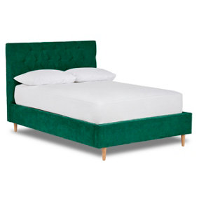 Solstice Modern Tall Chesterfield Fabric Bed Base Only 4FT Small Double- Brecon Emerald