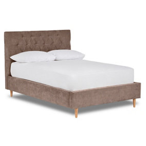 Solstice Modern Tall Chesterfield Fabric Bed Base Only 4FT Small Double- Brecon Nutmeg