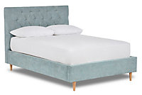 Solstice Modern Tall Chesterfield Fabric Bed Base Only 4FT Small Double- Brecon Sky Blue