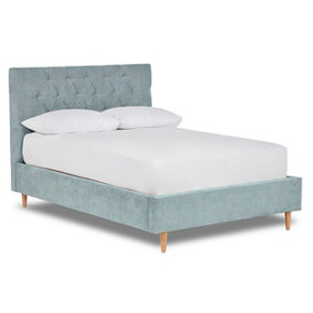 Solstice Modern Tall Chesterfield Fabric Bed Base Only 4FT Small Double- Brecon Sky Blue