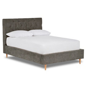 Solstice Modern Tall Chesterfield Fabric Bed Base Only 4FT Small Double- Brecon Zinc