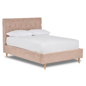 Solstice Modern Tall Chesterfield Fabric Bed Base Only 5FT King- Brecon Mushroom