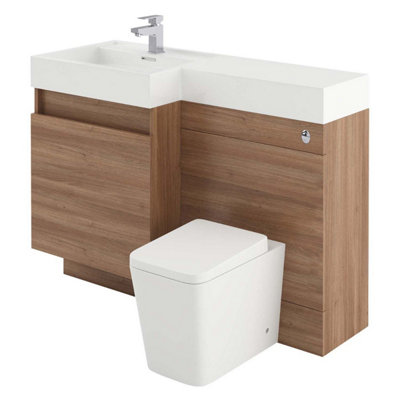 Solstice Natural Oak Left Hand Bathroom Vanity Basin & WC Unit Combination (W)1200mm (H)890mm