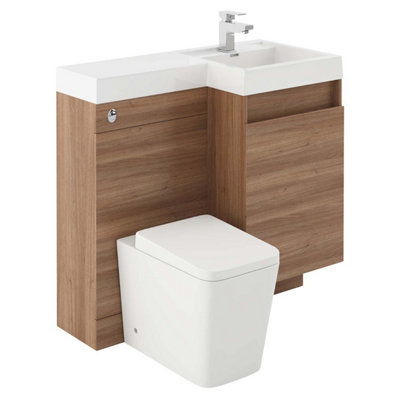 Solstice Natural Oak Right Hand Bathroom Vanity Basin & WC Unit Combination (W)900mm (H)890mm