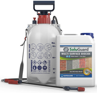 Soluguard Multi Surface Biocide ( 1 x 5L & Sprayer ) Kit -High Strength, Ready For Use Against Fungi, Mould, Moss and Algae
