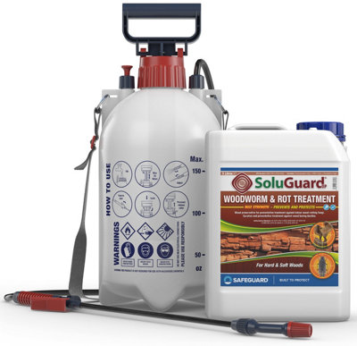 Soluguard Woodworm and Rot Treatment - (1x5L Clear & Sprayer) - Ready for Use & Spear & Jackson Sprayer. HSE Woodworm Killer