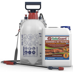Soluguard Woodworm and Rot Treatment - (1x5L Clear & Sprayer) - Ready for Use & Spear & Jackson Sprayer. HSE Woodworm Killer