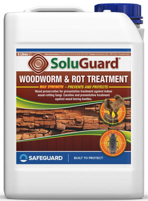 Soluguard Woodworm & Rot Treatment (5 Litre Clear) - Ready to Use, Solvent-free Preservative Woodworm Killer. HSE approved